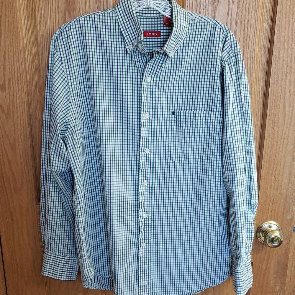 Izod Green Casual Button Down Shirt Lightweight Cotton